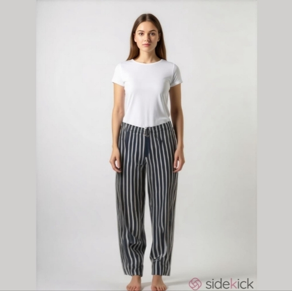 Women's Sandro Pants, Size 42 or US 10, Navy White Stripes - Picture 1 of 13